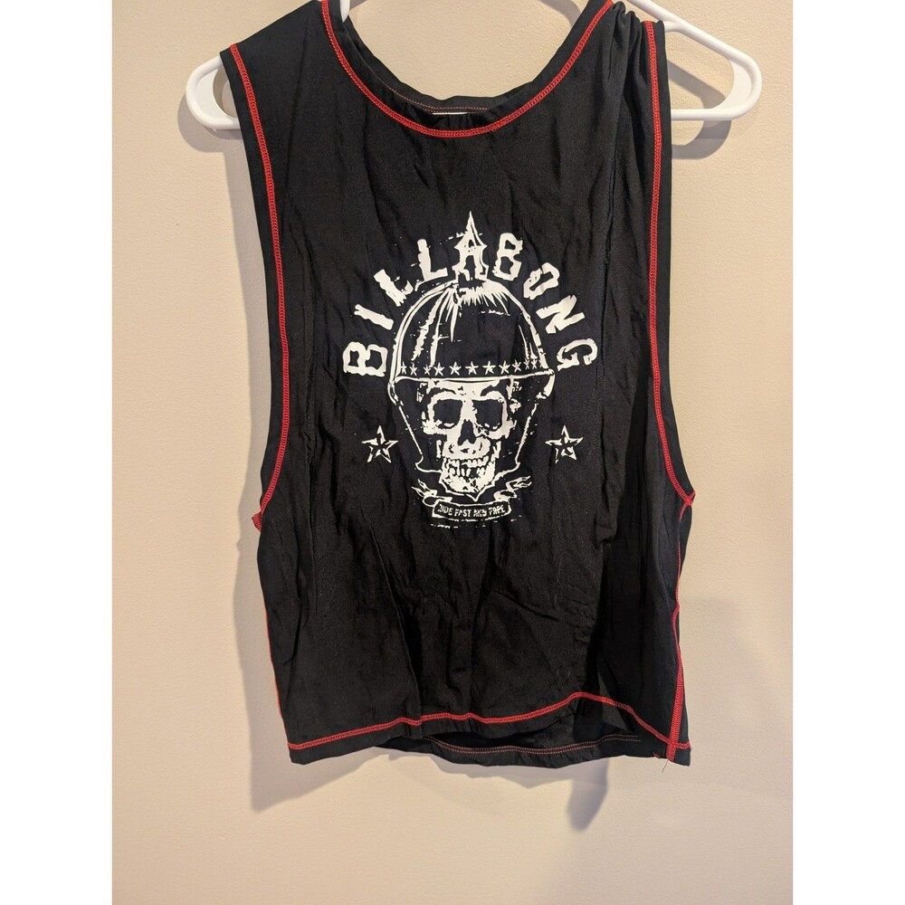 Billabong Large Tank Jersey Black Skull Helmet Flame Stars Top Grunge Skater Y2k